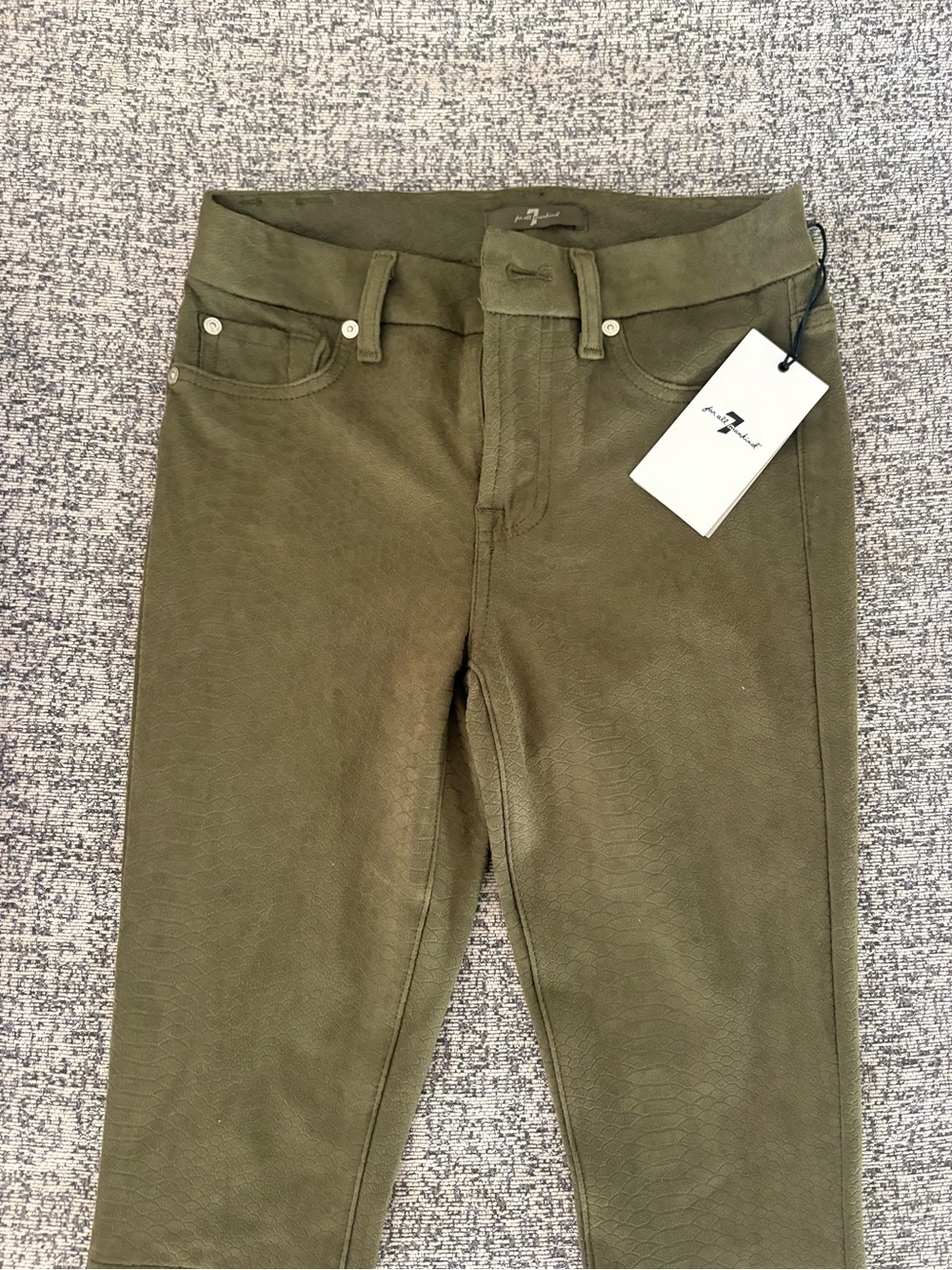 7 For All Mankind Olive Green Skinny pants, snake print